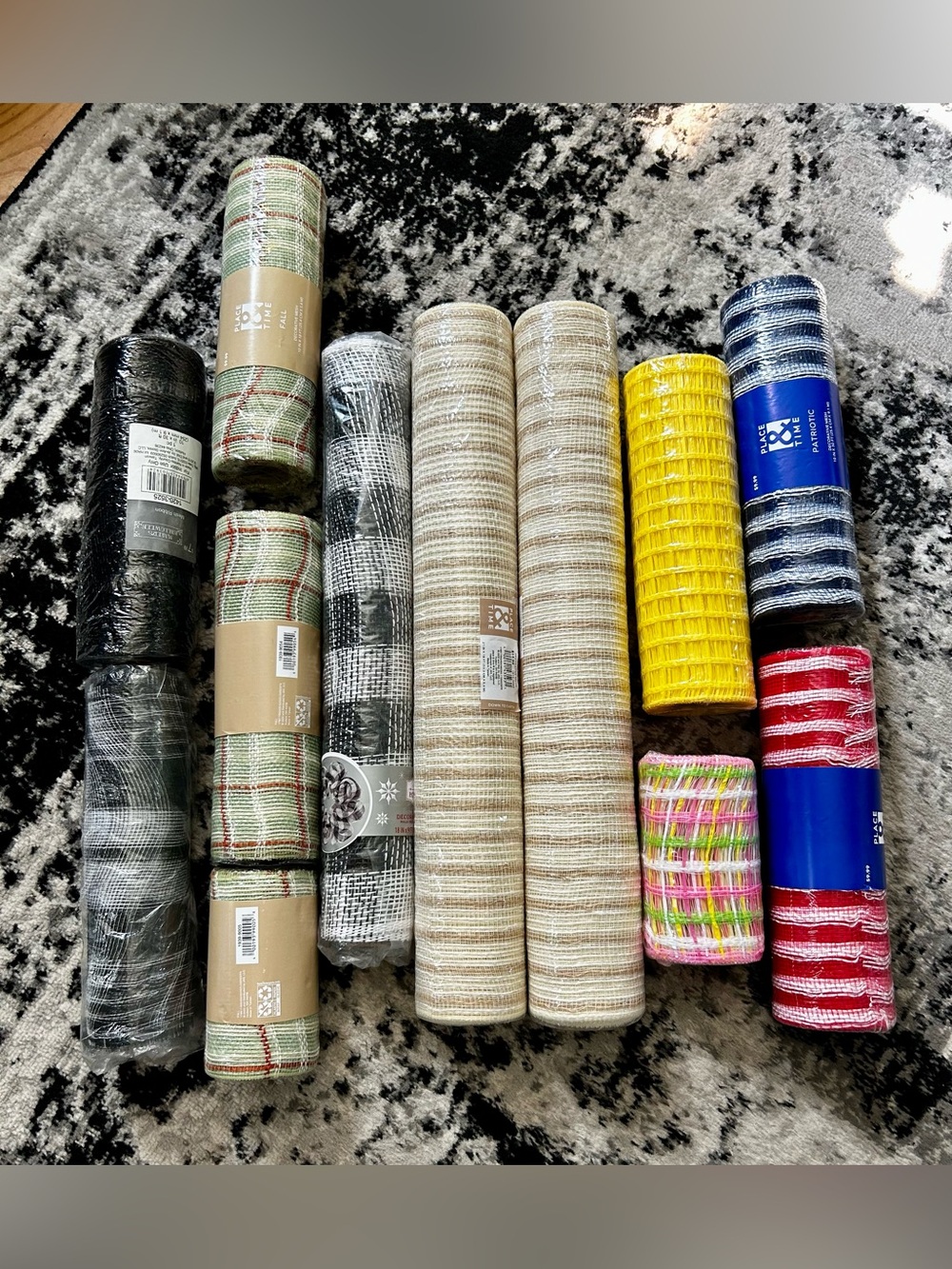 Assorted Decorative Mesh Rolls - Neutral, Black, Yellow, Blue, Red